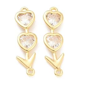 Brass Link Connectors, with Clear Cubic Zirconia, Heart and Leaf
