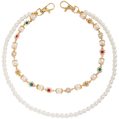 1пластиковая цепочка из искусственного жемчуга с круглыми бусинами и стразами, двухслойная цепочка для брюк, белые