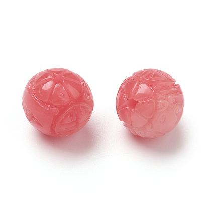 Shell Beads, Imitation Jade, Dyed, Curved, Round with Longevity Sign