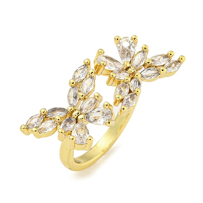 Открытые манжеты из латуни с микро-паве и кубическим цирконием в форме бабочки для женщин, без свинца и без кадмия, долговечный