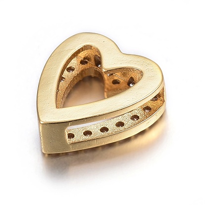 Brass Micro Pave Cubic Zirconia Slide Charms, Long-Lasting Plated, Cadmium Free & Nickel Free & Lead Free, Heart