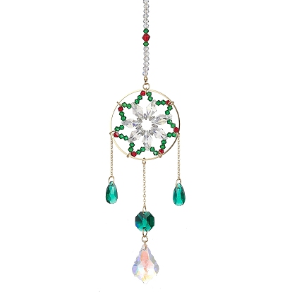 Christmas Theme Snowflake Glass Beaded Hanging Ornaments, Teardrop Tassels for Home Garden Decorations