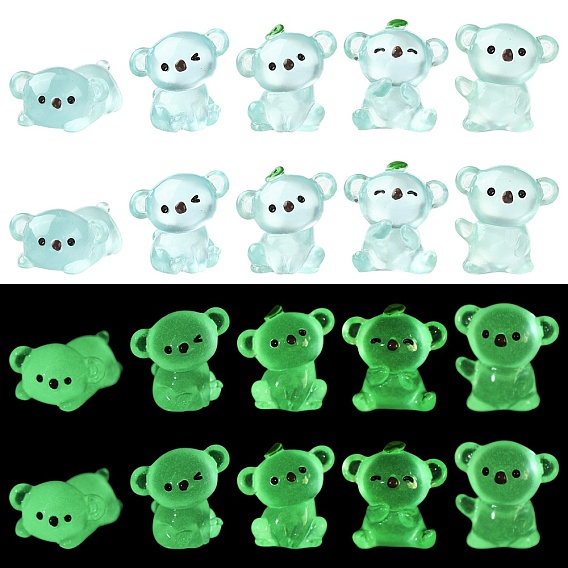 40 pièces 8 styles d'ornements miniatures lumineux de koala, accessoires de maison de poupée micro paysage, faire semblant de décorations d'accessoires, brillent dans le noir
