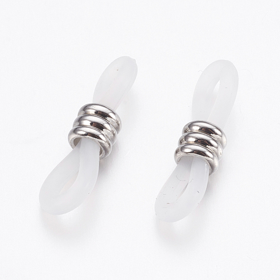 Eyeglass Holders, Glasses Rubber Loop Ends, with Nickel Free Brass Findings, White