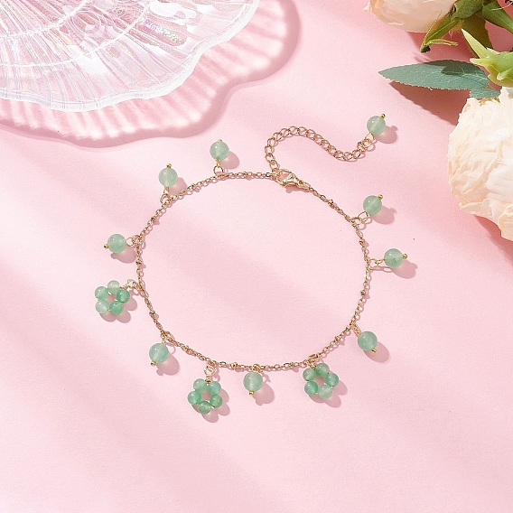 Окрашенный натуральный малайзийский нефрит круглые бусины цветы кисточки акелеты, с 304 кабельными цепочками из нержавеющей стали, золотые