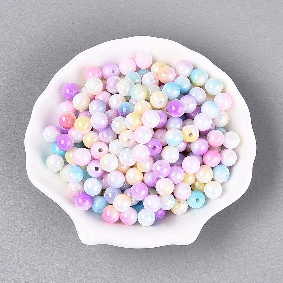 Electroplate Two Tone Opaque Plastic Beads, Round