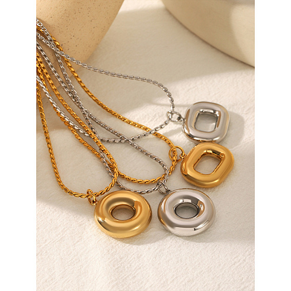 304 Colliers avec pendentif anneau rectangulaire en acier inoxydable