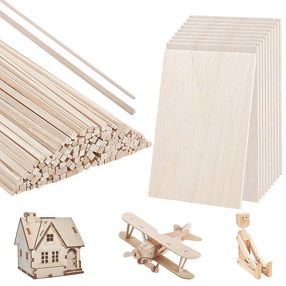 180шт. 2 стили деревянных палочек для поделок, поделки товары для рукоделия, с 10шт. деревянных листов