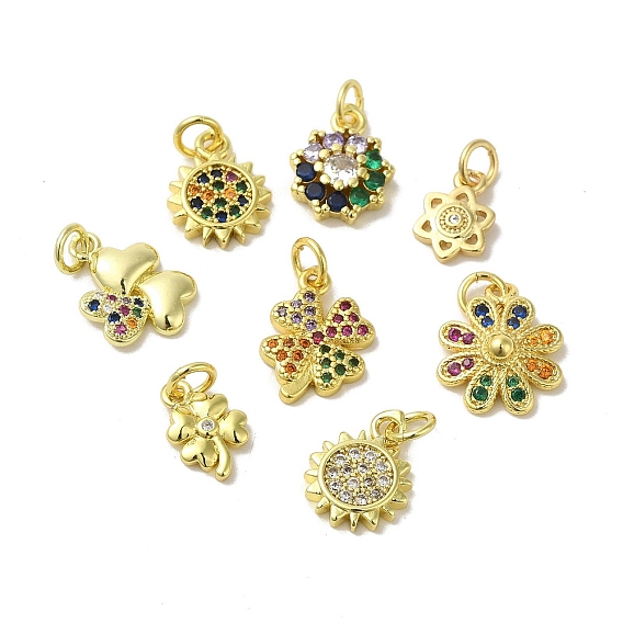 Подвески из настоящей 18k-позолоченной латуни с фианитами, без кадмия, без никеля и без свинца, с прыжковых колец, цветок