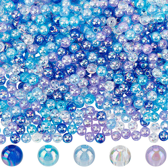5 цвет бусины акриловые прозрачные, аб цвета покрытием, круглые