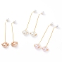 Glass Pearl Dangle Earrings, with Real 18K Gold Plated Brass Stud Earring Findings, Copper Wire and Acrylic Imitation Pearl Ear Nuts, Dog Paw Prints