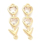 Brass Link Connectors, with Clear Cubic Zirconia, Heart and Leaf