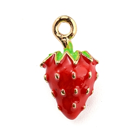 Alloy Enamel Pendants, Golden, 3D Strawberry Charms
