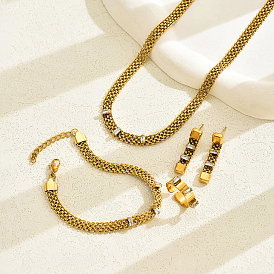 Ретро-винтаж 201 браслеты-цепочки из нержавеющей стали с кубическим цирконием, серьги, ожерелья и кольца для женщин