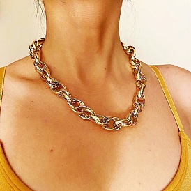 Модное минималистичное золотое и серебряное алюминиевое ожерелье с замком-цепочкой в стиле ретро, модное преувеличенное ожерелье, европейские и американские украшения
