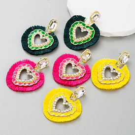 Colorful Tassel Earrings - Fashionable Heart Pendant, High-quality, Exaggerated Ear Jewelry.