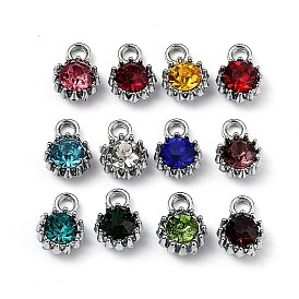 Alloy Glass Rhinestone Charms, Birthstone Charms, Flat Round