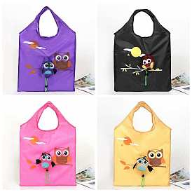 Owl Pattern Waterproof Polyester Shopping Bags with Handle Hole, Reusable Grocery Bag Shopping Tote Bag
