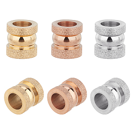 6Pcs 3 Colors Stainless Steel Textured Beads, Large Hole Column Grooved Beads