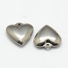 304 Stainless Steel Charms, Puffed Heart, 15x15x4mm, Hole: 0.5mm