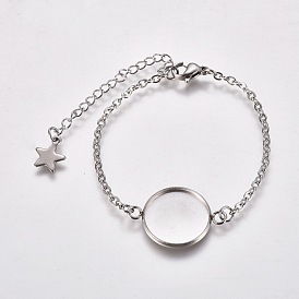 304 Stainless Steel Bracelet Making, with Lobster Claw Clasps, Cable Chains and Flat Round Cabochon Settings