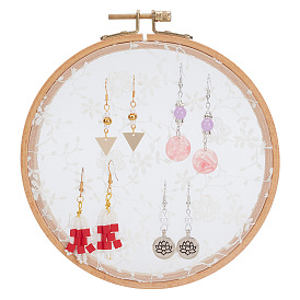 Держатель-органайзер для сережек с кружевными дисками, с деревянной подставкой, настольный декоративный держатель для ювелирных изделий