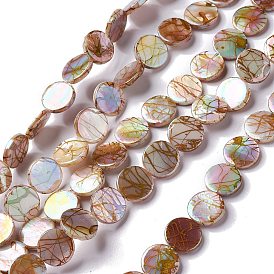 Natural Drawbench Freshwater Shell Beads Strands, AB Color Plated, Flat Round