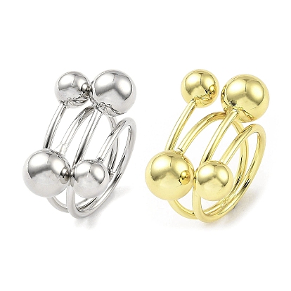 Rack Plating Brass Round Balls Open Cuff Ring, Long-Lasting Plated, Lead Free & Cadmium Free