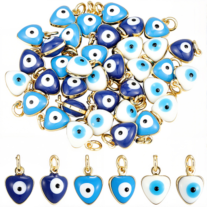 36 шт. 3 цвета латунные эмалевые подвески, с целью перехода в кольце, без свинца и без кадмия, реальный 18 k позолоченный, сердце с оберегом от сглаза