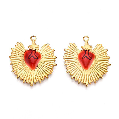 Ионное покрытие (ip) 304 подвески из нержавеющей стали, с эмалью, сердце прелести, реальный 18 k позолоченный