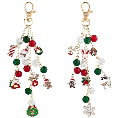 2шт. 2 стили рождественские подвески из эмалированного сплава, с треснувшим стеклом и поворотными застежками, золотые