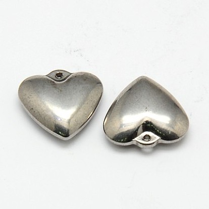 304 encantos de acero inoxidable, corazón inflado, 15x15x4 mm, agujero: 0.5 mm