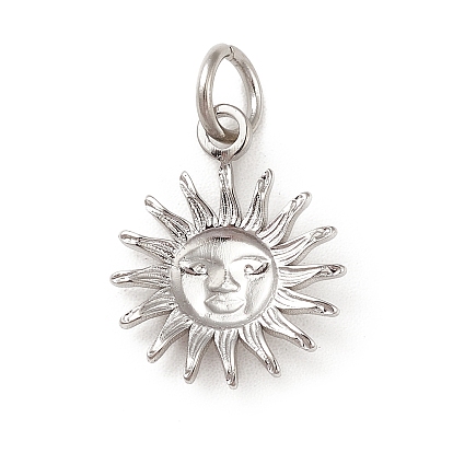 304 Stainless Steel Charms, with Jump Ring, Sun with Human Face