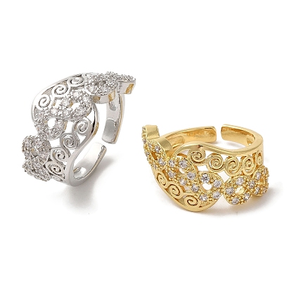 Широкое открытое кольцо-манжета с прозрачным цирконием «Бесконечность», латунные кольца на палец для женщин с покрытием стойки, долговечный, без свинца и без кадмия