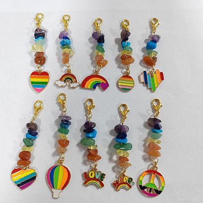 10 piezas 10 estilos de aleación de esmalte y colgante de piedra preciosa natural y sintética decoración, con broches de langosta de la aleación de la garra