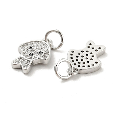 Dog Brass Micro Pave Clear Cubic Zirconia Charms, with Jump Ring, Cadmium Free & Lead Free