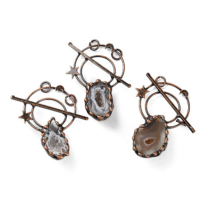 Натуральные друзы агат большие подвески, Подвески из латуни красного медного оттенка с луной и звездами и прыгающими кольцами