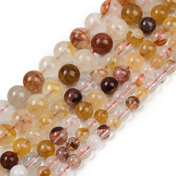 Нити бусин из натурального железистого кварца, круглые