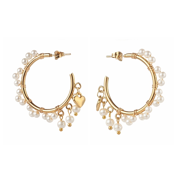 Glass Pearl Beads Stud Earrings, Half Round