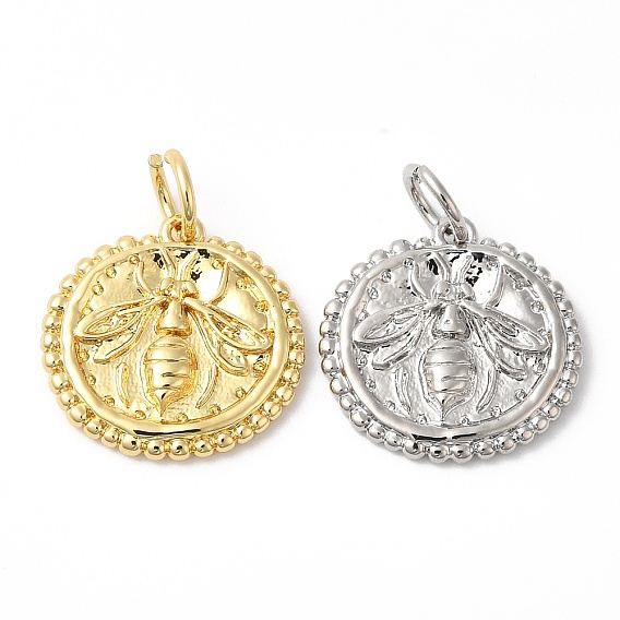 Экологически чистые подвески из латуни с гальванопокрытием, с целью перехода в кольце, долговечный, без свинца и без кадмия, плоская круглая с пчелиным шармом