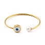 Bracelet manchette ouvert avec perles de coquillage et mauvais œil, 304 bijoux en acier inoxydable pour femme