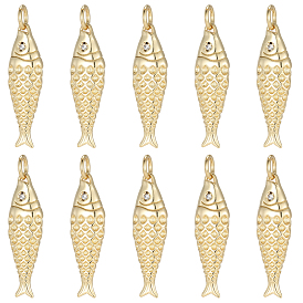 10Pcs Rack Plating Brass Pendants, Fish Charms, Cadmium Free & Lead Free, Long-Lasting Plated, with Jump Ring
