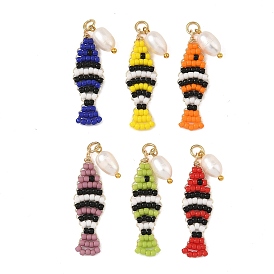 Pendentifs en perles de verre Toho et perles de culture d'eau douce naturelles, breloques de poissons tropicaux, avec 304 anneaux de saut ouverts en acier inoxydable, réel 18 k plaqué or