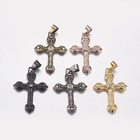 304 Stainless Steel Big Pendants, Ion Plating (IP), with Rhinestone, Cross