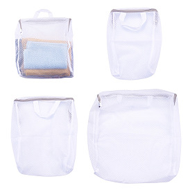 3 pièces 3 styles sacs à linge en maille polyester avec fermeture éclair et poignées, rectangle