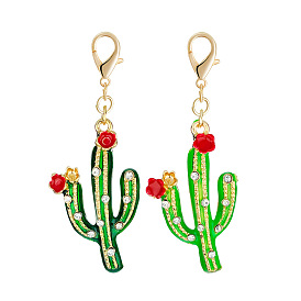 Colorful Alloy Cactus Keychain with Rhinestones for Bags and Accessories