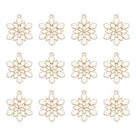 Barrel Plating Alloy Enamel Pendants, Snowflake Charm, Lead Free & Cadmium Free, Light Gold