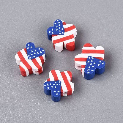 Independence Day Handmade Polymer Clay Beads, Flower with National Flag