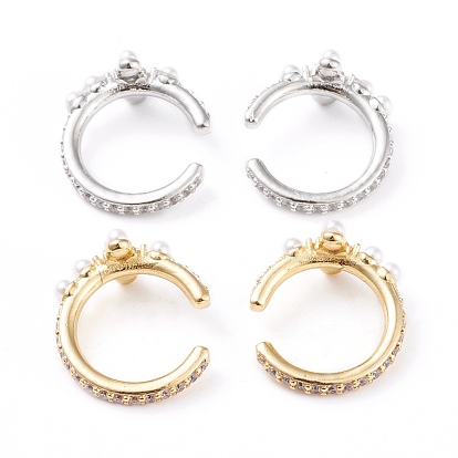 Латунь манжеты серьги, с прозрачным фианитом и акриловым искусственным жемчугом, долговечный