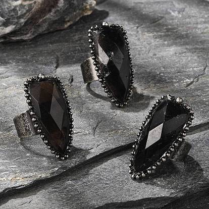 Кольцо из натурального дымчатого кварца, с латунной найти, щит